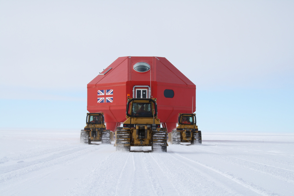 One of the modules of the Halley VI research station being towed to site. (Photo&nbsp;&copy;&nbsp;BAS)
