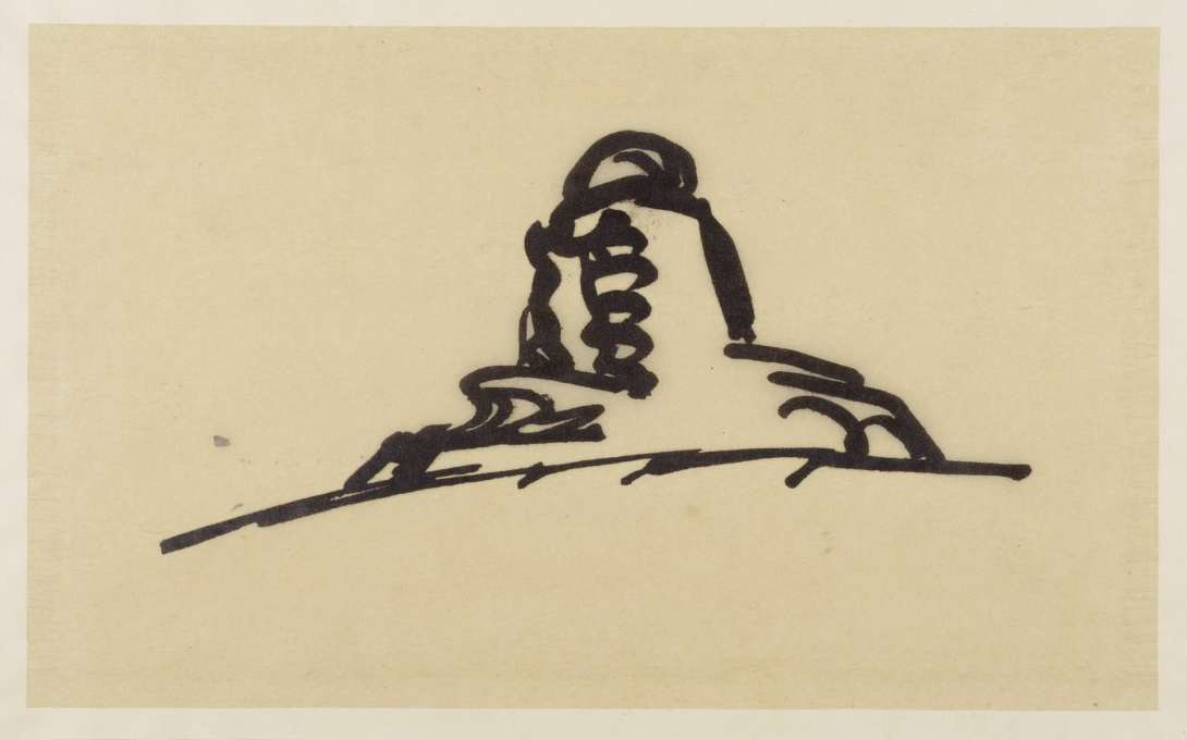 Erich Mendelsohn's quick worms-eye view of the Einstein Tower in Potsdam, 1920, ink on tracing paper. (Image: &copy; Kunstbibliotek, Staatliche Museen zu Berlin/Dietmar Katz)