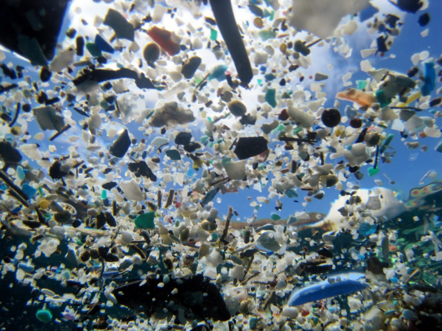 Out to Sea? Small broken pieces of plastic in the ocean. Photo: &copy; NOAA/PIFSC