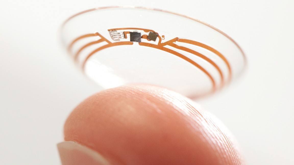 Cyborg technology is reaching the market. The new Google Contact Lens employs a wireless chip and a glucose sensor to track blood sugar levels. (Photo: Novartis)&nbsp;