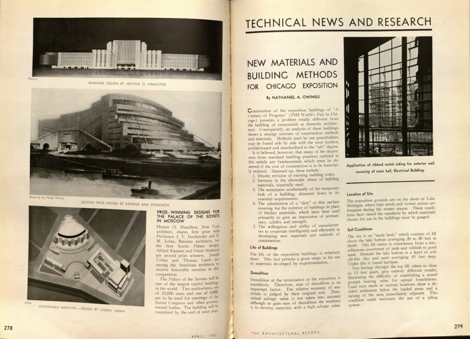 &ldquo;New Materials and Building Methods for the Chicago Exposition.&rdquo; (Image: Nathaniel Owings, Architectural Record, April 1932)