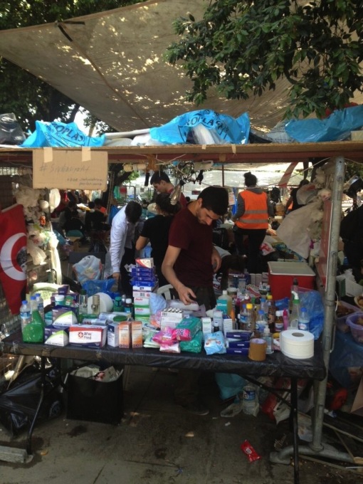 An infirmary stand in the centre of the park provided the protesters with medical essentials.&nbsp;(Photo:&nbsp;Merve Bedir)