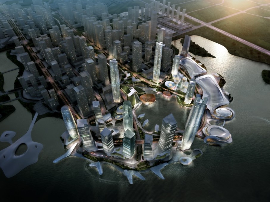 &ldquo;To reflect the aspiration of transparency and dialogue the buildings are formed by converging elements that combine with the landscape.&rdquo; Huh? (Image/text: China-Taiwan Master Plan for CBD by 10 Design via ArchDaily)