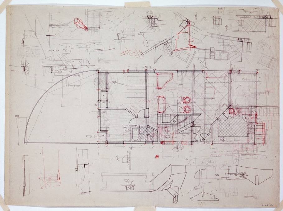 Robert Venturi&rsquo;s sketch of the Vanna Venturi House&rsquo;s ground floor.