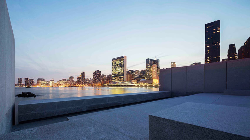 The centerpiece of the project, a space figured in granite, has become known as "The Room," and it extends into the East River in New York.