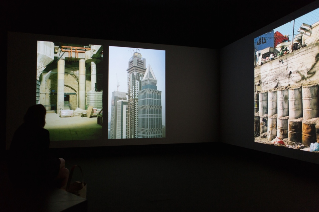 Installation view, &ldquo;Book for Architects&rdquo;, 2014, two channel 4K still video installation, part of &ldquo;Elements of Architecture&rdquo; in the Central Pavilion.