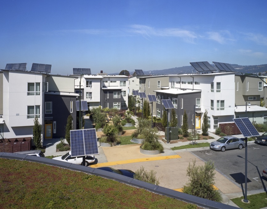 Through solar panels and other initiatives, the Tassafaronga development has achieved LEED Certified Gold status. (Photo: Brian Rose)