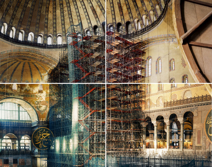&ldquo;The scaffolding was a great tool to work with: a contemporary element in a 1500 year old interior. Seeing it I was overwhelmed&rdquo;. Ola Kolehmainen, &ldquo;Hagia Sophia, year 537 V&rdquo;, 2014 (&copy; Ola Kolehmainen, Courtesy: Gallery TaiK)