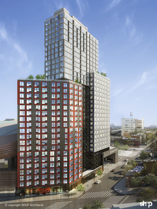 New residential developments include 461 Dean Street by SHoP Architects, the tallest modular building in the world... (Image courtesy Pacific Park)