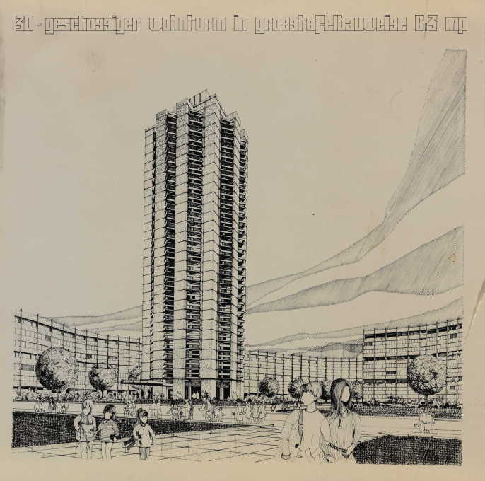 Brave new prefab world: Manfred Zumpe&rsquo;s 1971 design study of prefab highrises in East Berlin. (Image &copy; Berlinische Galerie)