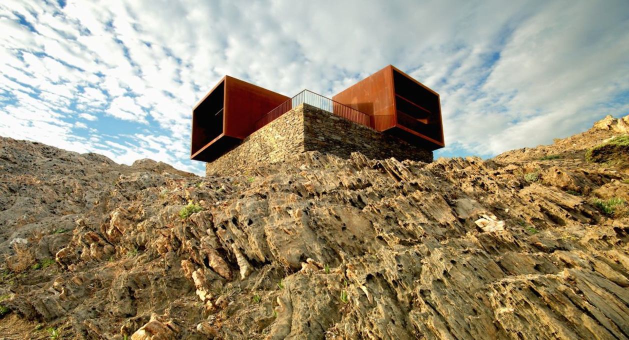 The &ldquo;Rothko&nbsp;Cubes&rdquo; viewpoint structure constructed by EMF and Ard&egrave;vol&nbsp;at Cabo de Creus in Spain from part of the remains of the Club Med holiday village. (Photo: &copy; Pau Ard&egrave;vol, courtesy EMF)