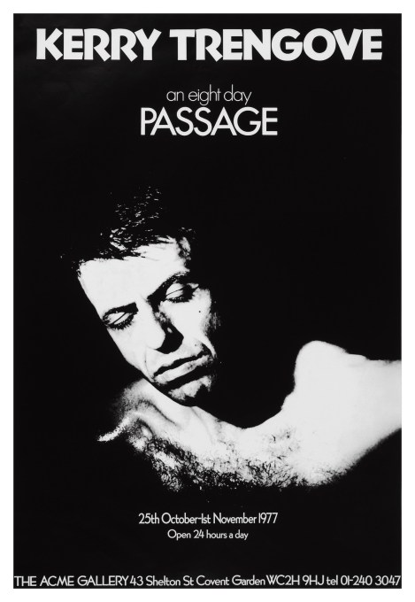 Exhibition poster for the Kerry Trengrove&rsquo;s performance piece &lsquo;An Eight Day Passage&rsquo; in 1977, during which he tunnelled down from the gallery floor into the basement. (Courtesy Acme Studios)