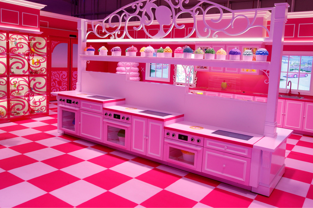 The Dreamhouse kitchen welcomes all heights to partake in the baking of a cupcake. (Photo: Mattel)