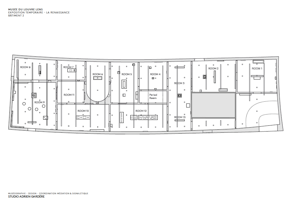 Plan of the Temporary Exhibition gallery, currently showing a display on the European Renaissance. Image: Studio Adrien Gard&egrave;re