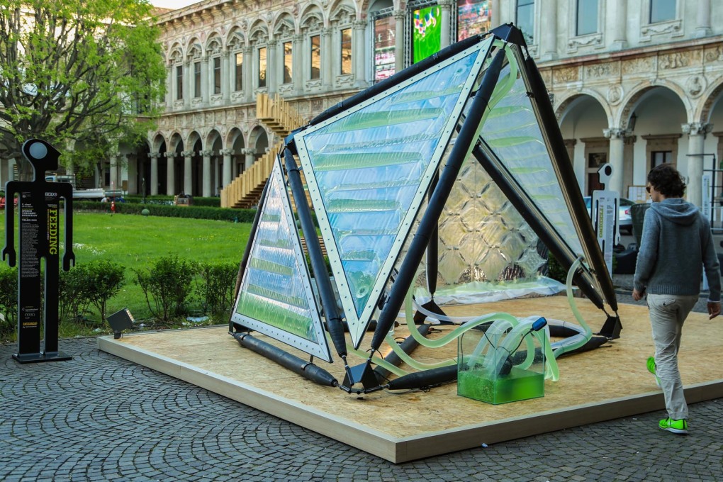 The Urban Algae Canopy, a prototype of the world&rsquo;s first bio-digital canopy integrating micro-algal cultures and real time digital cultivation protocols on a unique architectural system; prototype by ecoLogicStudio &amp; Carlo Ratti Associati.&am
