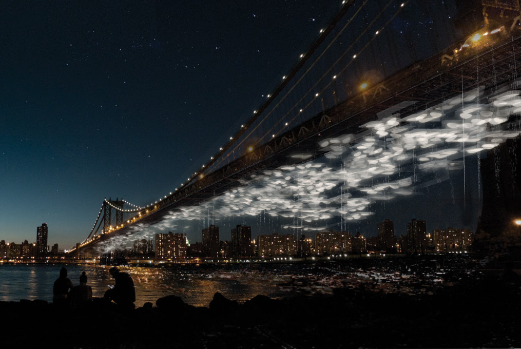 &ldquo;Constellation Park&rdquo;, a suspended public memorial beneath the Manhattan Bridge in New York, powered by decomposing bodies. (LATENT Productions + DeathLAB, 2013)
