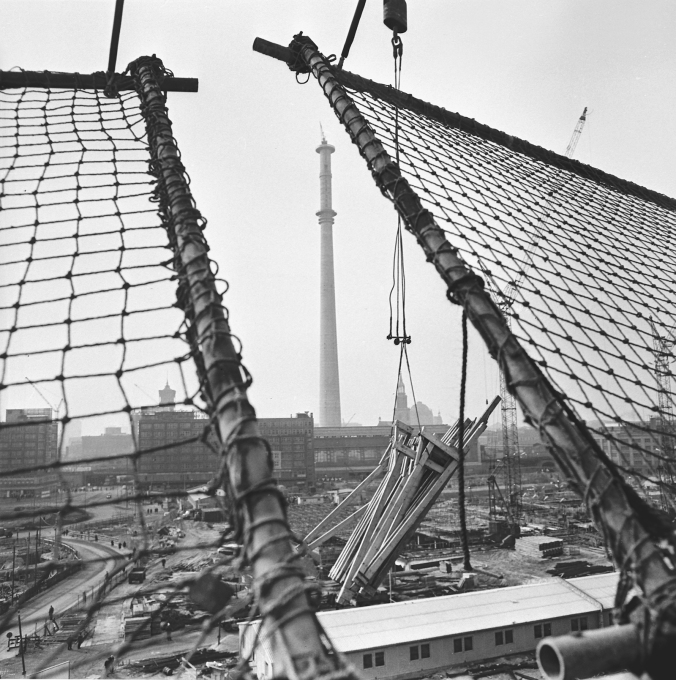 The TV Tower&nbsp;&ldquo;chimney&rdquo; awaits its spherical counterpart, in early 1968.&nbsp;(Photo: &copy; Karl-Heinz Kraeme)