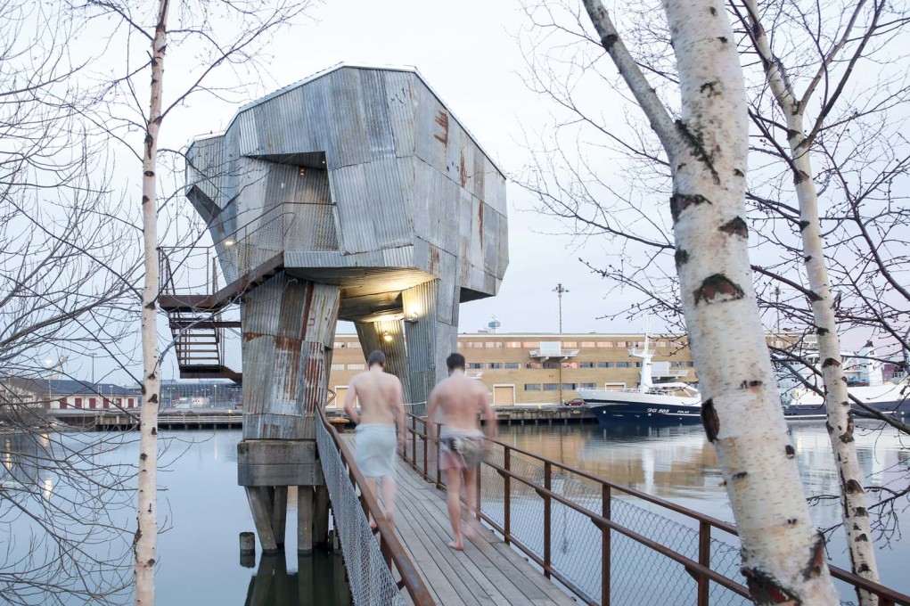 On spidery legs: Gothenburg&rsquo;s new public sauna by Berlin-based architects Raumlabor. (All photos and drawings: Raumlaborberlin)