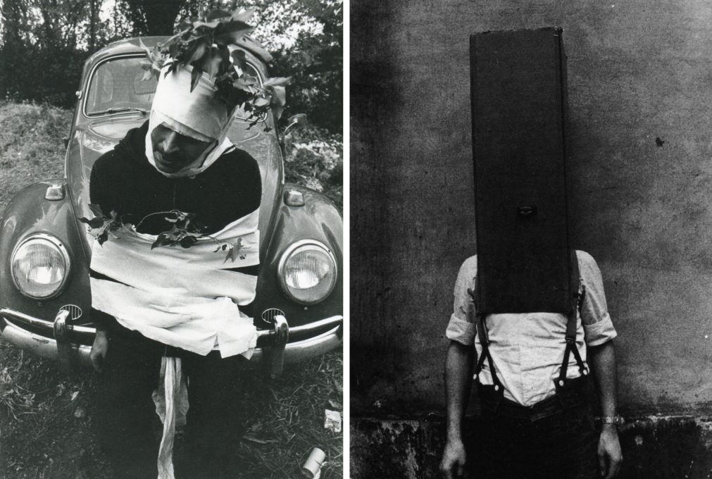 Original Global Tools member Franco Raggi in two Body Group Performances. Left: 1974 (Photo courtesy A. Natalini Archives); Right: 1974 (Photo courtesy F. Raggi Archive and Casabella) &nbsp;