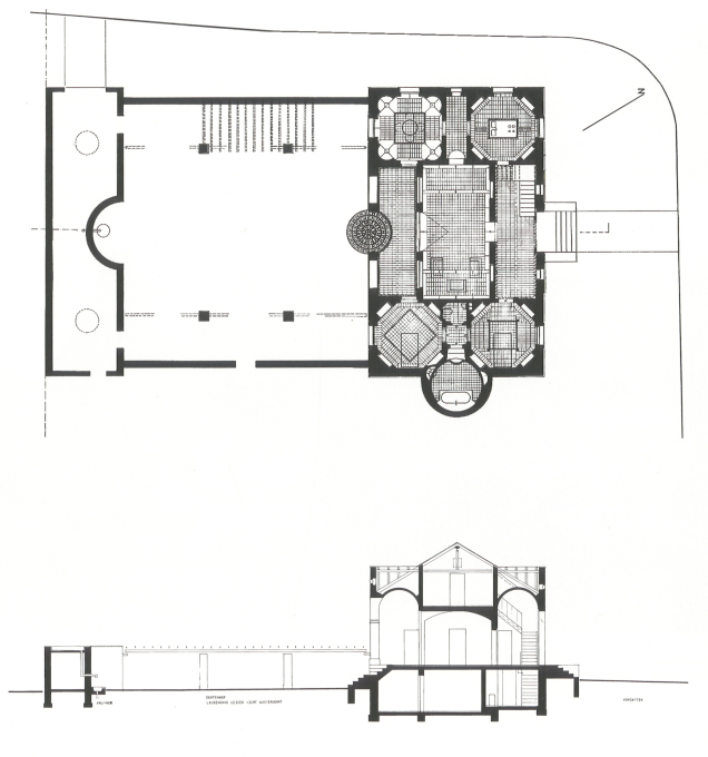 The floor plan and cross section of the project as it was finally executed.