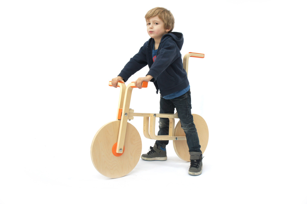 Designers Samuel Bernier and Andreas Bhend used their talents to transform an IKEA stool into a kids&rsquo; bike. (Photo courtesy Samuel Bernier)