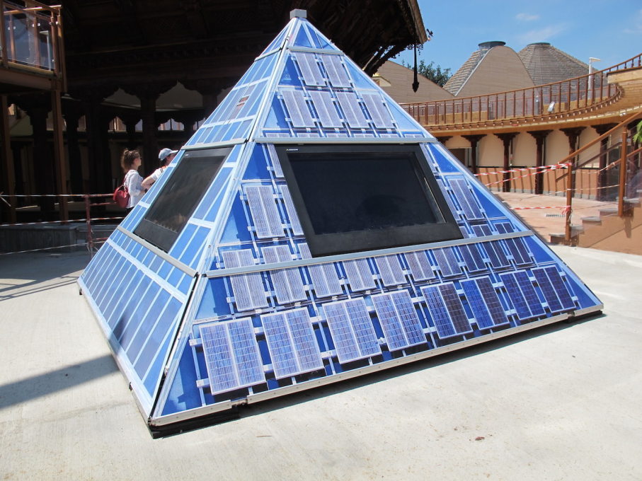 Perhaps the epitome of Expo&rsquo;s attitude towards sustainability and towards finishing things: a half-constructed miniature pyramid covered in fake solar panels.&nbsp;