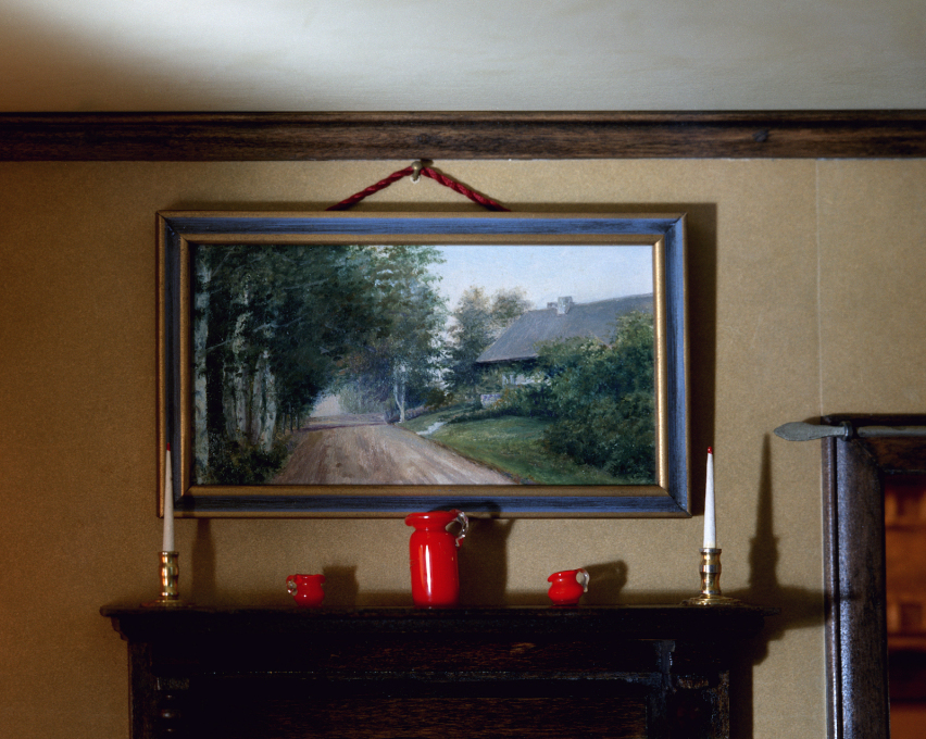 ...she would add personal details to the scenes: this painting depicts the cottage in which Lee grew up.