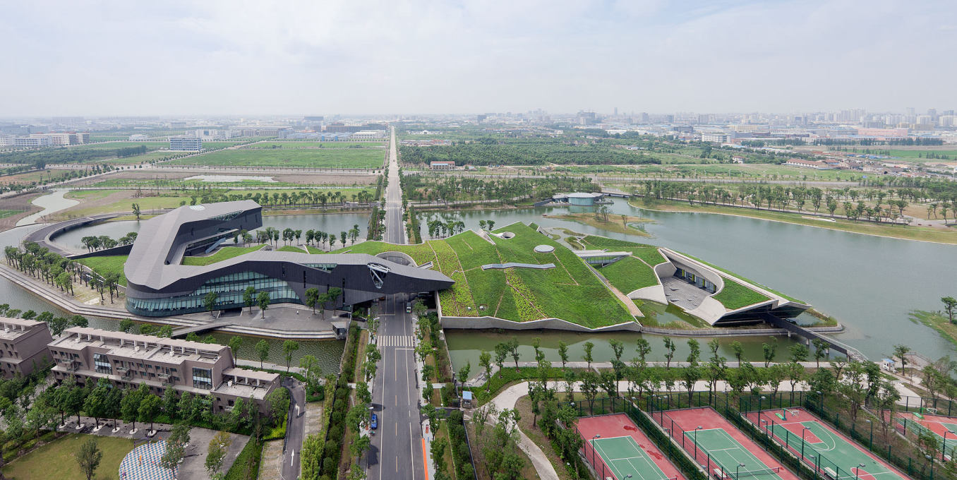 This sprawling, enigmatic building is sited in the swampy hinterlands an hour from downtown Shanghai. (Photo: Iwan Baan)