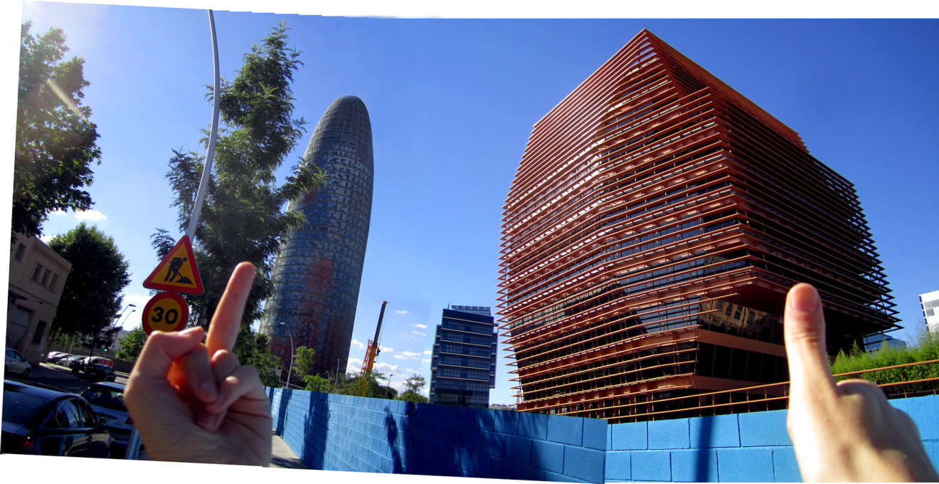 Next to Nouvel&rsquo;s Torre Agbar protrusion, Batlle i Roig&rsquo;s CMT building is a sensitive addition to Barcelona&rsquo;s 22@ neighborhood. (Photo composite: Nick Axel)