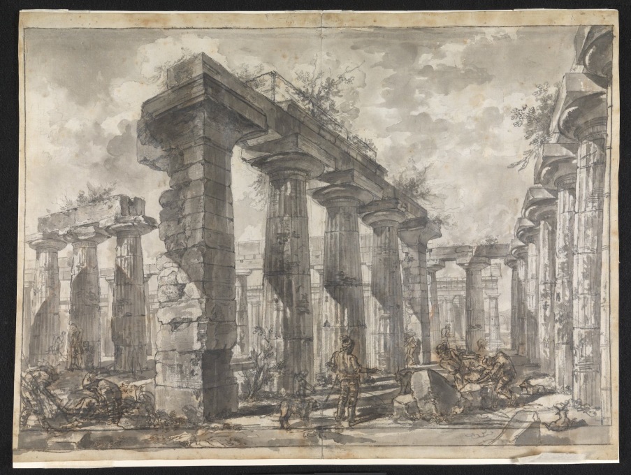 ...echoing perhaps the ruined stone piers of Piranesi. Here: &ldquo;Paestum Italy: Interior of the Basilica from the South&rdquo; (Image&nbsp;&copy; Sir John Soane&prime;s Museum)