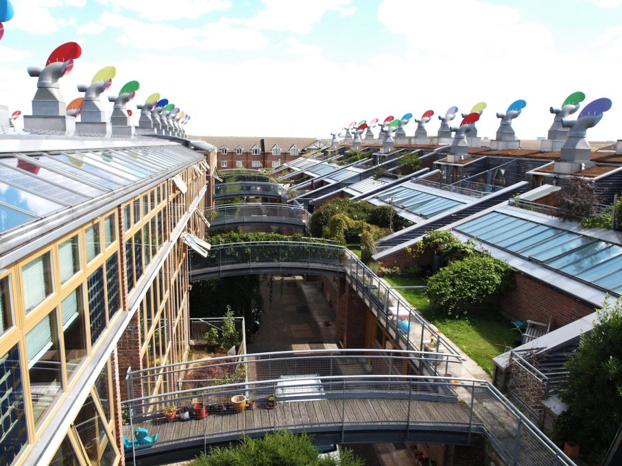 Built in 2002, Peabody&rsquo;s BedZED urban village, designed by Bill Dunster, was the UK's first large-scale 'carbon neutral' community and a model for sustainable housing design. (Photo: ZEDfactory)