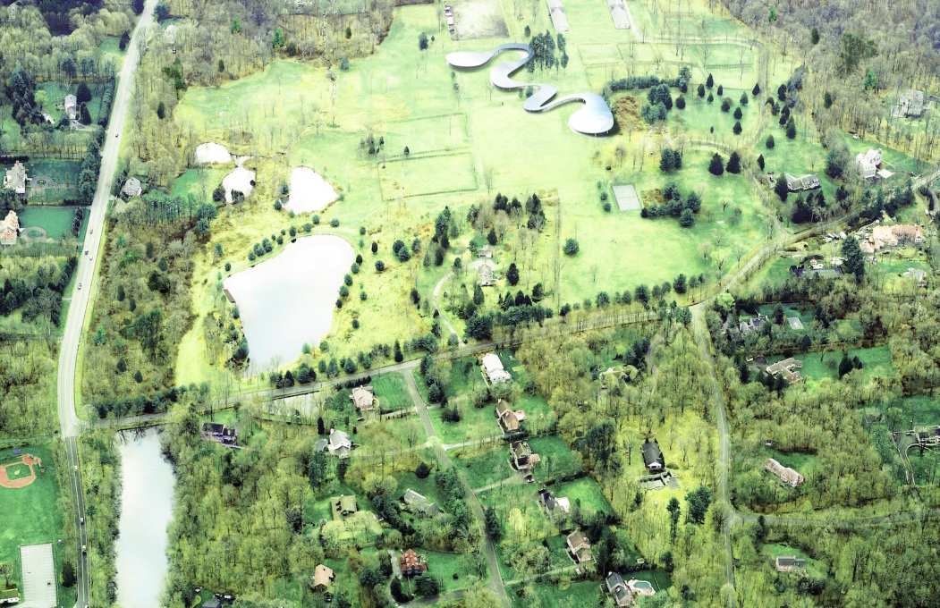 Aerial rendering of Grace Farms. (Image courtesy of Grace Farms and SANAA)