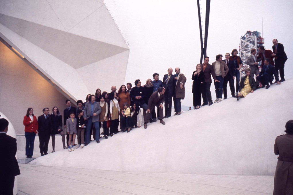 Opening day group photo of the E.A.T. team. (Photo: Shunk-Kender, &copy; Roy Lichtenstein Foundation. Courtesy E.A.T.)