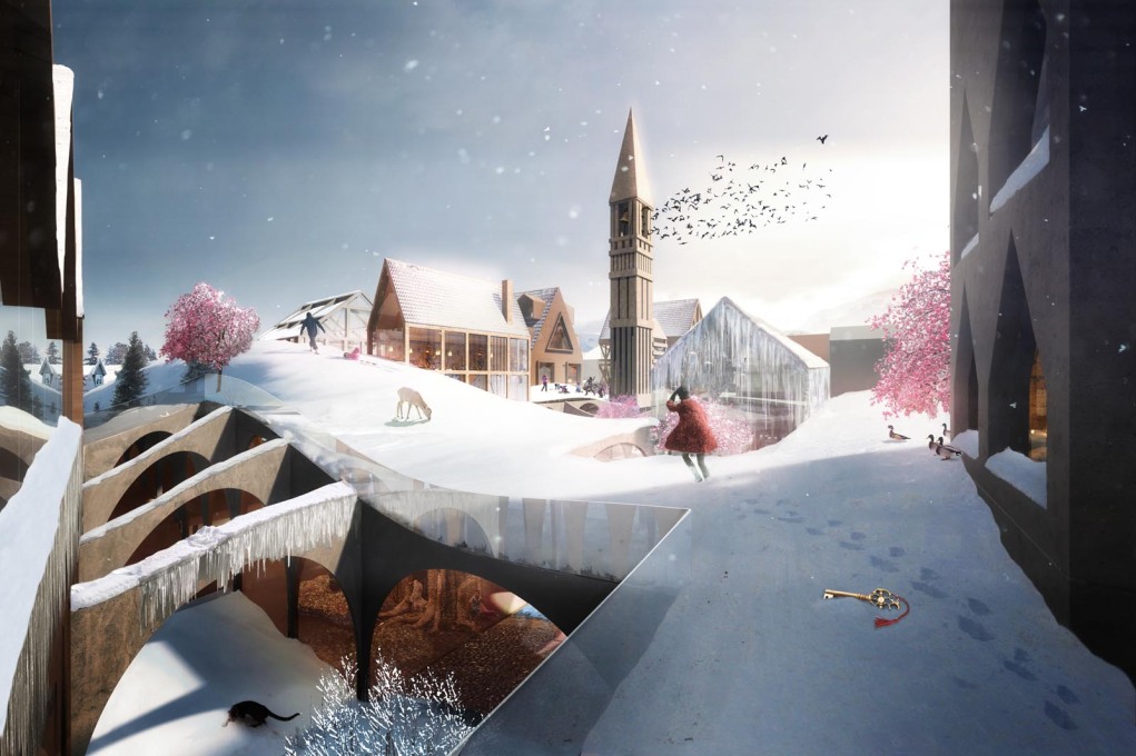 The roofscape of the &ldquo;House of Fairytales&rdquo; proposal for the Hans Christian Andersen museum. But what does the dropped key mean?... (Image courtesy Studio Weave)