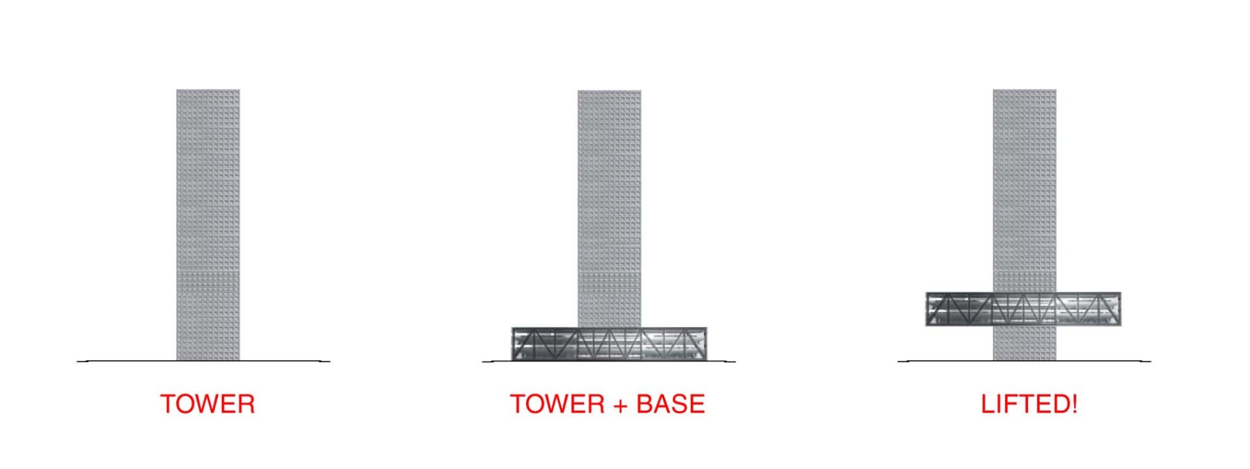 OMA describes how the building&rsquo;s &ldquo;floating base&rdquo; has &ldquo;crept up the tower&hellip;as if lifted by the same speculative euphoria that drives the market&rdquo;. (Image: OMA)