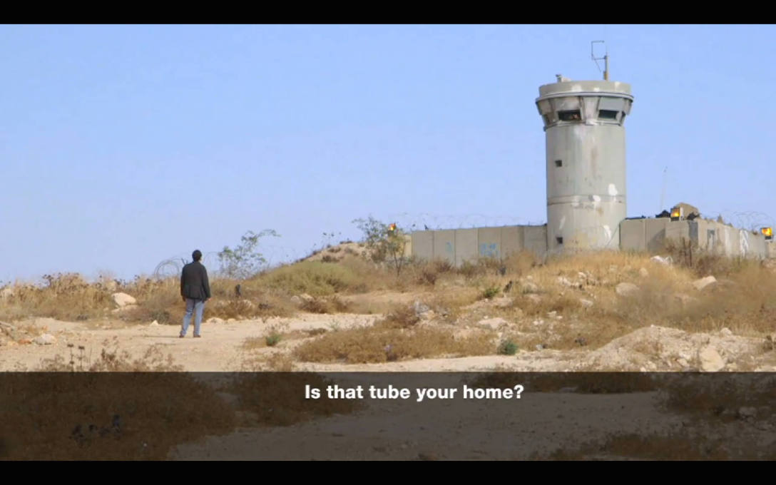 Architect Eyal Weizman questions an Israeli soldier at Oush Grab military base in the occupied West Bank, where architecture is used as a form of domination. (All video stills: Al Jazeera)