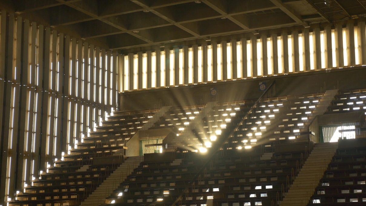 Light flooding into the interior of the indoor hall today: showing the genius&nbsp; of Vann Molyvann&rsquo;s architecture. Film still from the forthcoming documentary &ldquo;The Man Who Built Cambodia&rdquo; (&copy; Balrom Films)