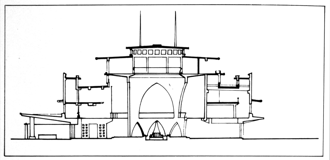 A cross section of the core building. (Archival photos &copy; Abhinav Publications)