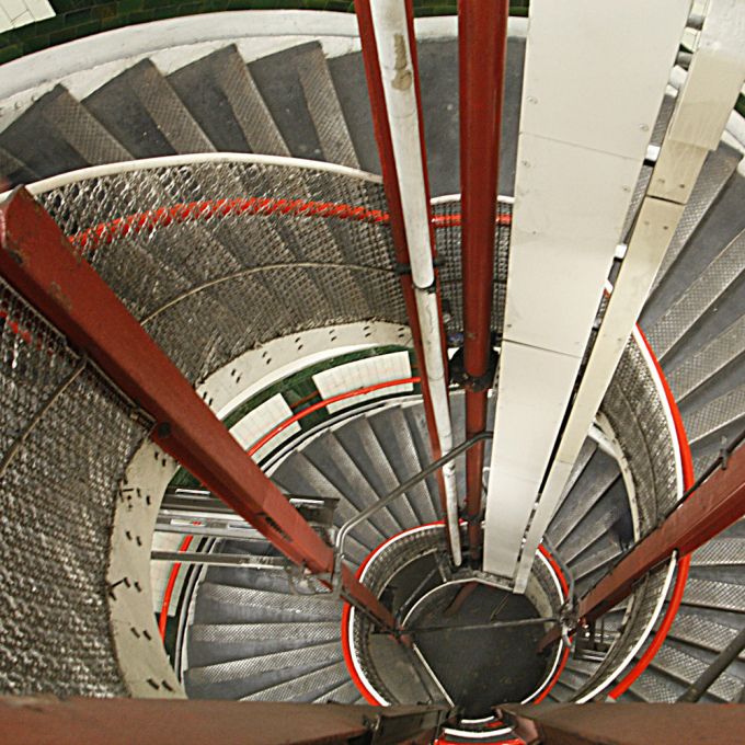 The spiral emergency stair at the Gloucester Road London Tube stop winds down a long 87 steps, though few in comparison to the 320 at Hempstead Station. (Photo: Alan Cleaver)