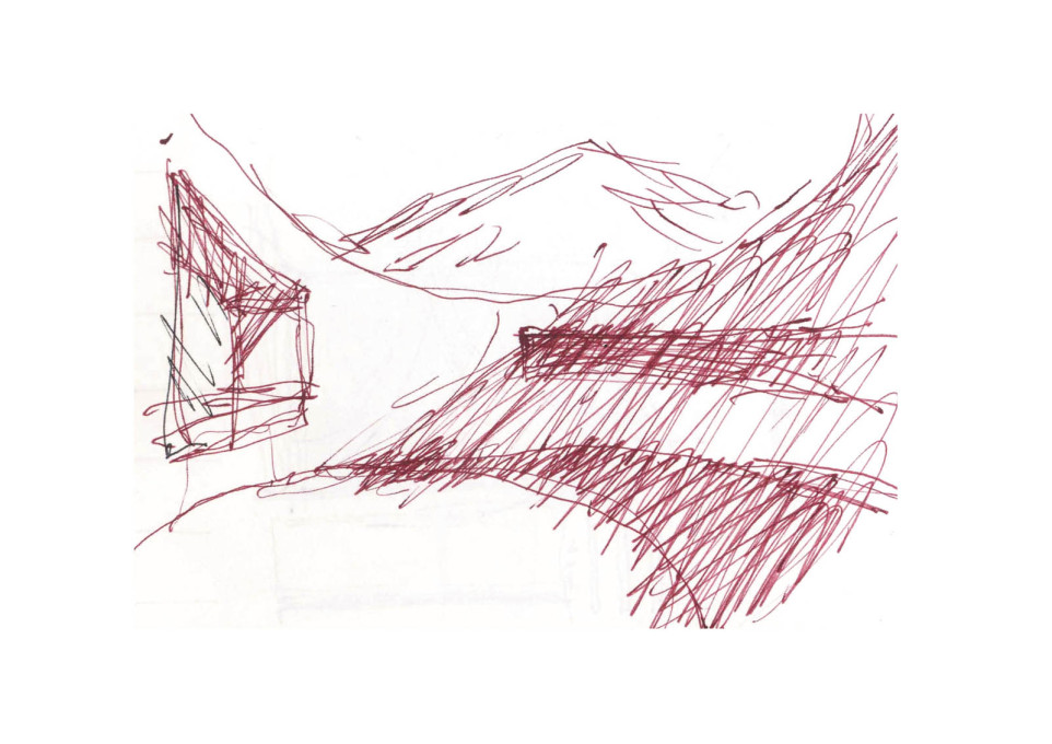 Andrea Dragoni's sketch showing the cemetery set against the landscape.