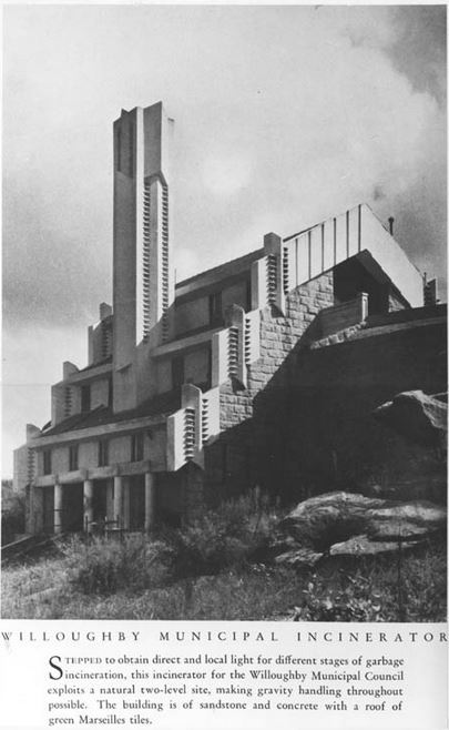 &nbsp;Publicity photograph of the Incinerator when newly completed. (Photographer unknown, courtesy Walter Burley Griffin Society Inc. Collection/Max Dupain Collection)
