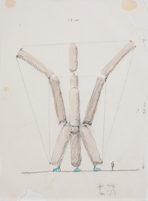 Bodo Rasch: Pneumatic sculptures, 1976. Pencil, marker, tip pen and coloured pencil on paper on cardboard. (Photo: Hans Schr&ouml;der)