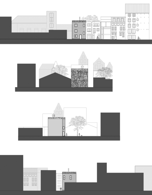 Section through the urban block: the scale of the house fits into the context, with neighbours in all shapes and sizes and from various centuries.&nbsp;&nbsp;(Courtesy: Abbink X De Haas architectures)