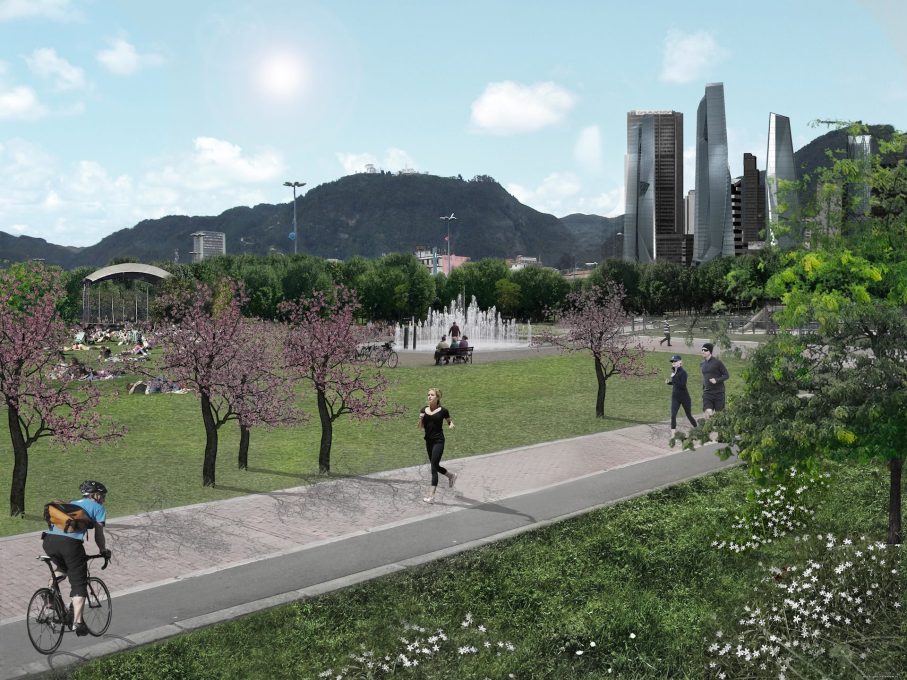 Future realities? A large park in central Bogot&aacute;: an extension of the existing Parque Tercer Milenio. (Image: Archi-Tectonics)