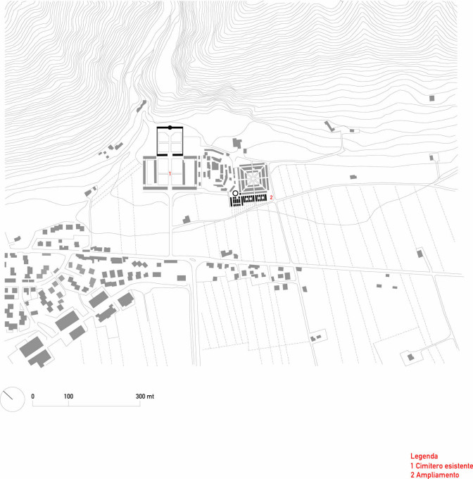 Plan showing the cemetery, which also nestles against the lower slopes of Monte Igino.