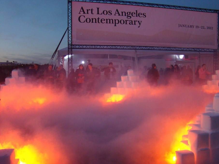 Chicago and collaborator Donald Woodman created a project culminating in a day-long performance constructing 12 ziggurats using 25 tons dry ice. (Photo courtesy M&amp;A)