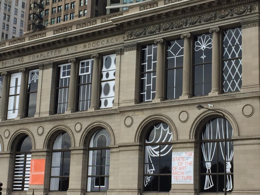 Norman Kelley&rsquo;s &ldquo;Chicago, How do you see?&rdquo; on the windows of the Chicago Cultural Center. (Photo: Rob Wilson)