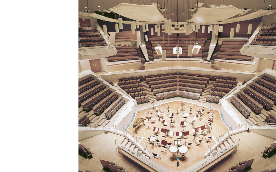 The Chamber Music Hall of Hans Scharoun&rsquo;s famous Philharmonic, completed 1979 to a design completed by Edgar Wiesnewski after Scharoun&rsquo;s death in 1971.