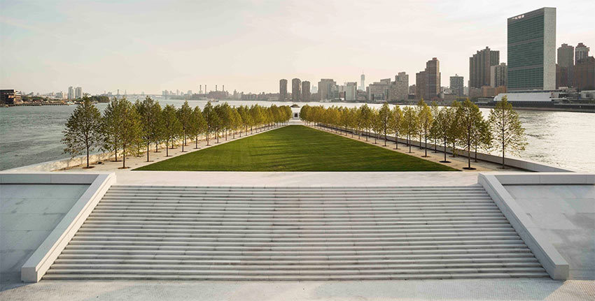 Based on a design by Louis Kahn, Four Freedoms Park has just opened in New York City. It is a memorial for President Franklin Delano Roosevelt