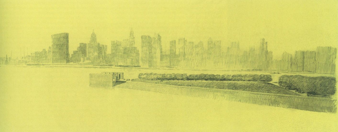 Kahn's original sketch of Four Freedoms Park from 1971.